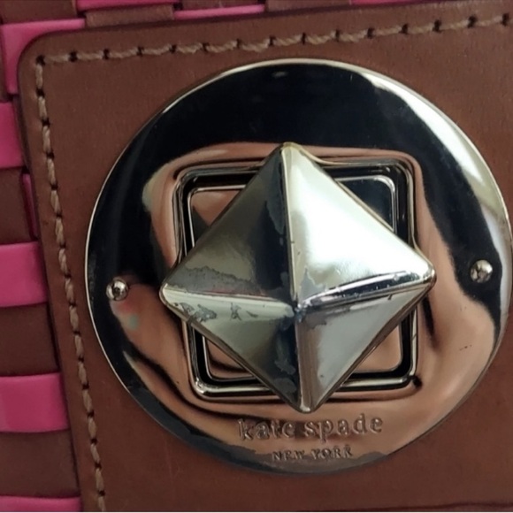 KATE SPADE VTG Pink Poly & Leather Woven Turn Lock Chain Clutch Shoulder Handbag - Picture 4 of 7